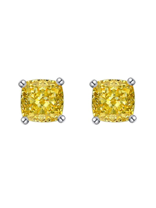 Yellow [e 1966] 925 Sterling Silver High Carbon Diamond Geometric Dainty Stud Earring